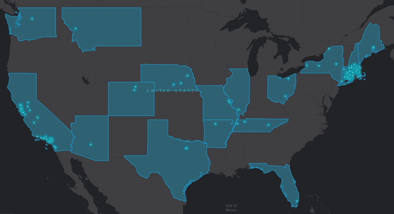 A nationwide map of street light projects where Tanko Lighting has helped cities and towns convert streetlights to LED, maintain streetlights, conduct streetlight field audits, or buy streetlights from utilities